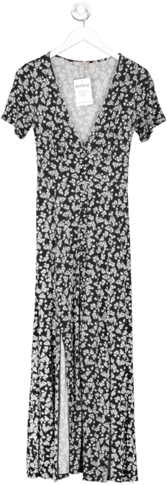 ASOS Black Button Up Front Monochrome Floral Print Dress UK 6