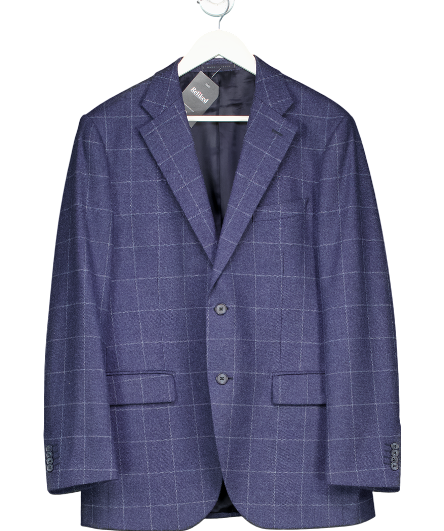 Harrods Blue Window Pane Check Wool & Cashmere Blazer UK 40" CHEST