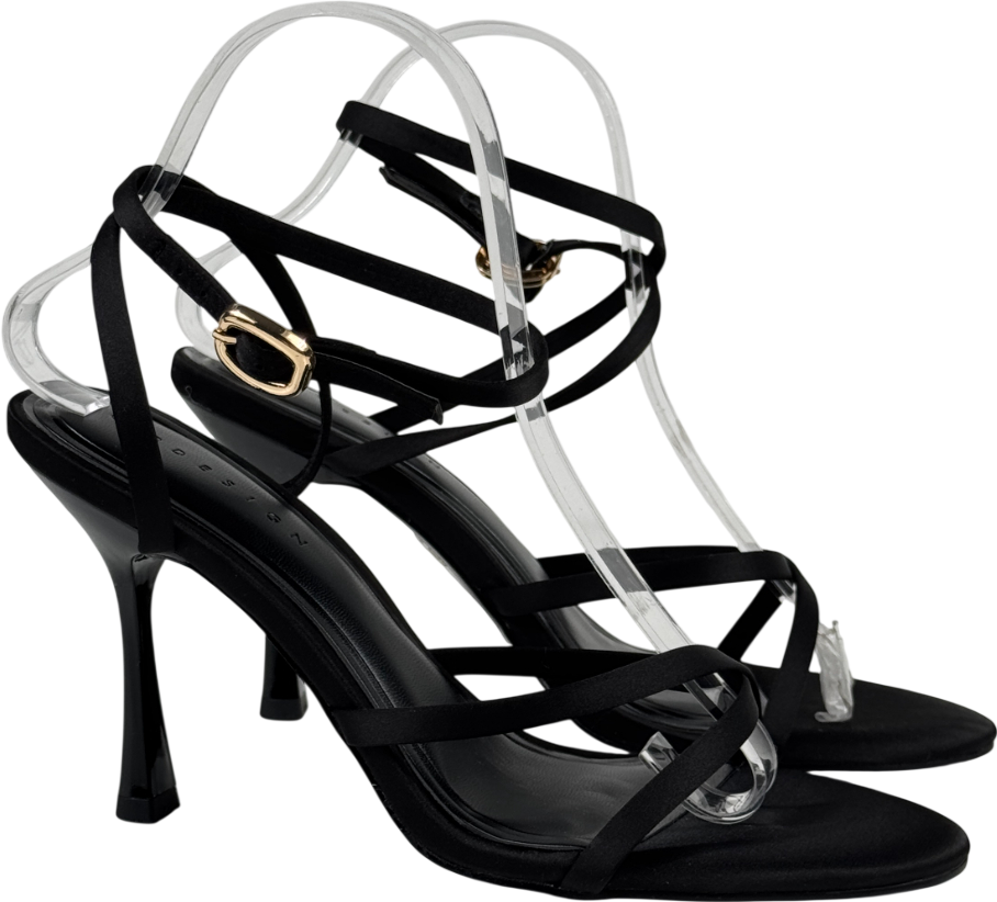 ASOS Black Satin Strappy Heeled Sandals UK 6 EU 39 👠