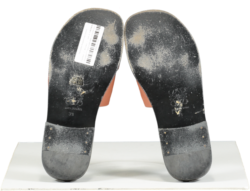 Loewe Brown Tan Leather Anagram Logo Sandals UK 6 EU 39 👠