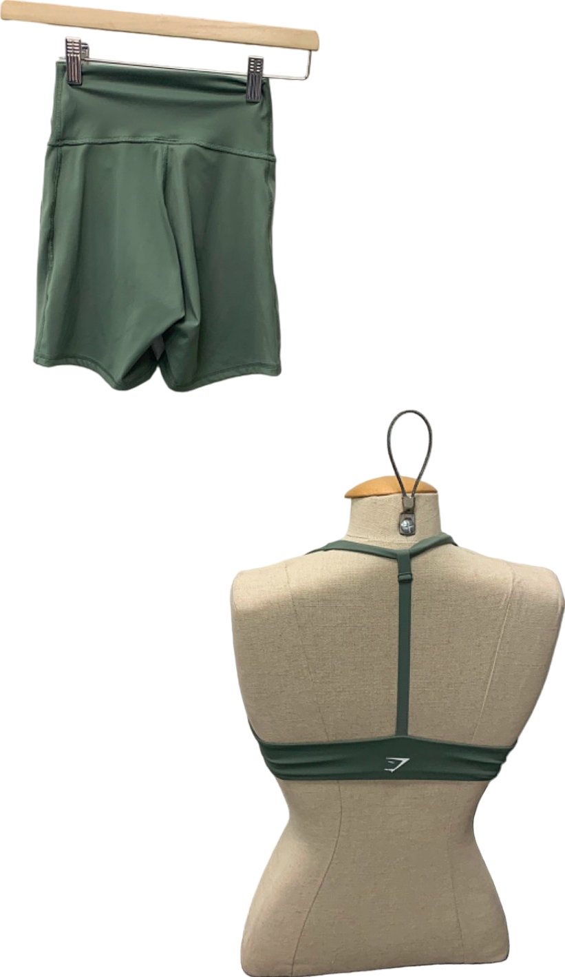 Gymshark Green Halter Neck Sports Bra and Shorts Set UK XS