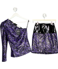 Stand Studio Purple Vinyl And Faux Leather Zebra Print Skirt And One Sleeved Top UK XS