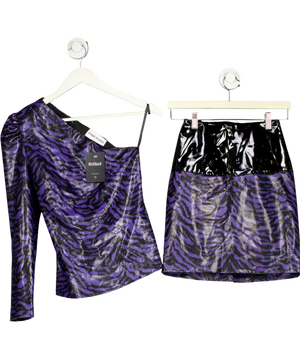 Stand Studio Purple Vinyl And Faux Leather Zebra Print Skirt And One Sleeved Top UK XS