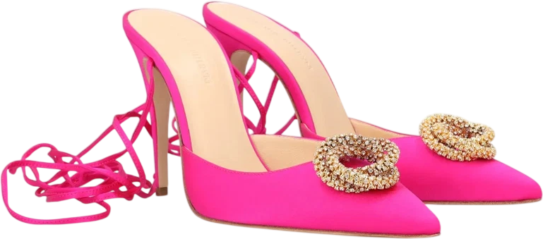 MAGDA BUTRYM Fuchsia Pink / Gold Crystal-embellished Satin High Heel Pumps UK 3 EU 36