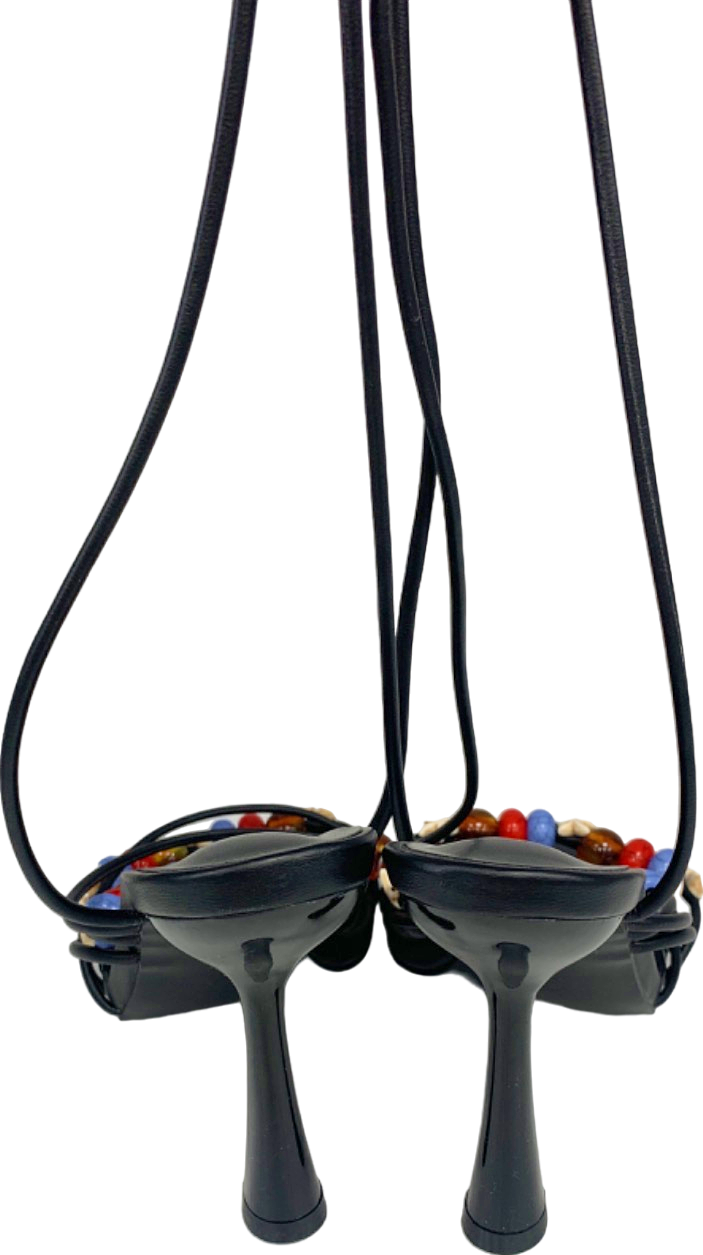 PrettyLittleThing Black Beaded Heel Sandals UK 5