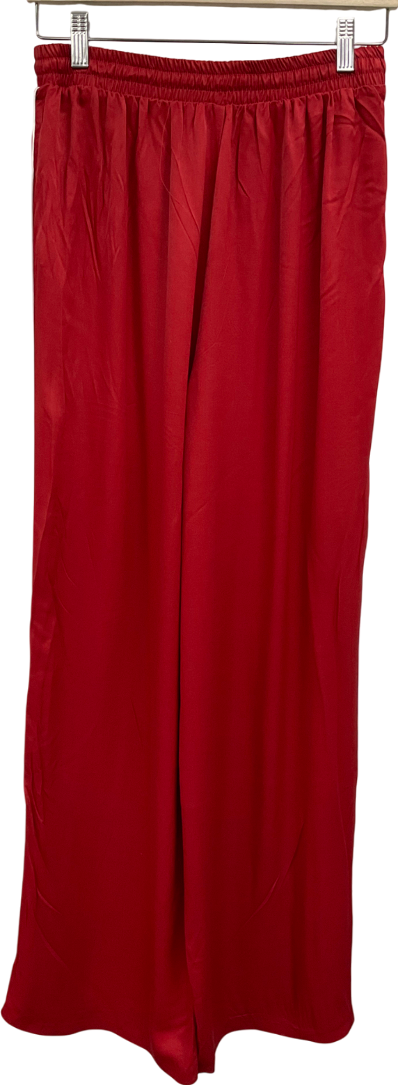 New Look Red Side Stripe Satin Wide Leg Trousers UK 10