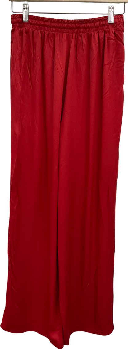 New Look Red Side Stripe Satin Wide Leg Trousers UK 10