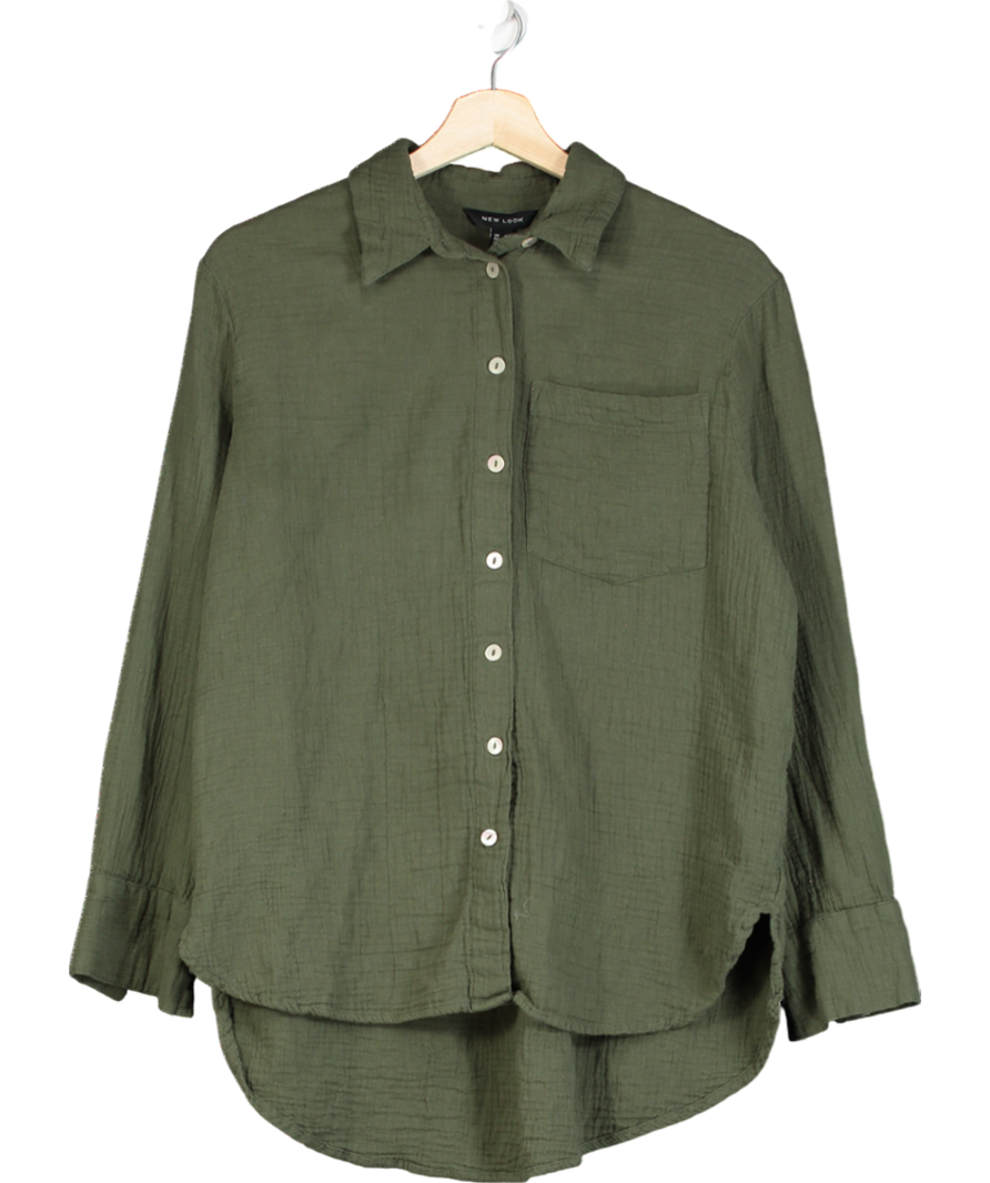 New Look Green Khaki Button Down Shirt UK 8