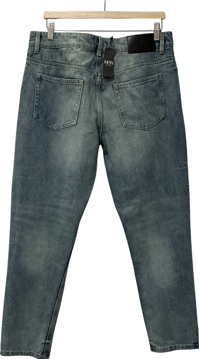 boohooMan Blue Tapered Rigid Jeans W34