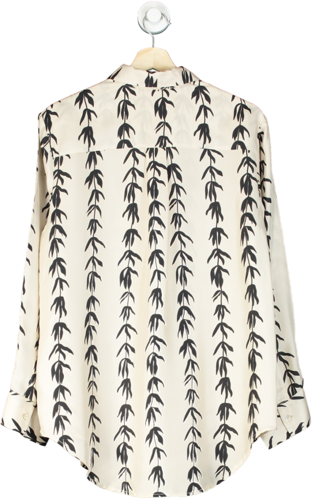 Asceno Cream & Black Willow Print 100% Silk Shirt UK S