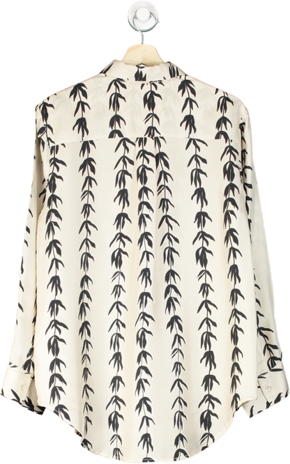 Asceno Cream & Black Willow Print 100% Silk Shirt UK S