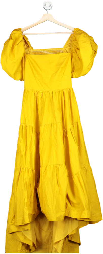 Coast Yellow Puff Sleeve Tiered High Low Maxi Dress UK 14