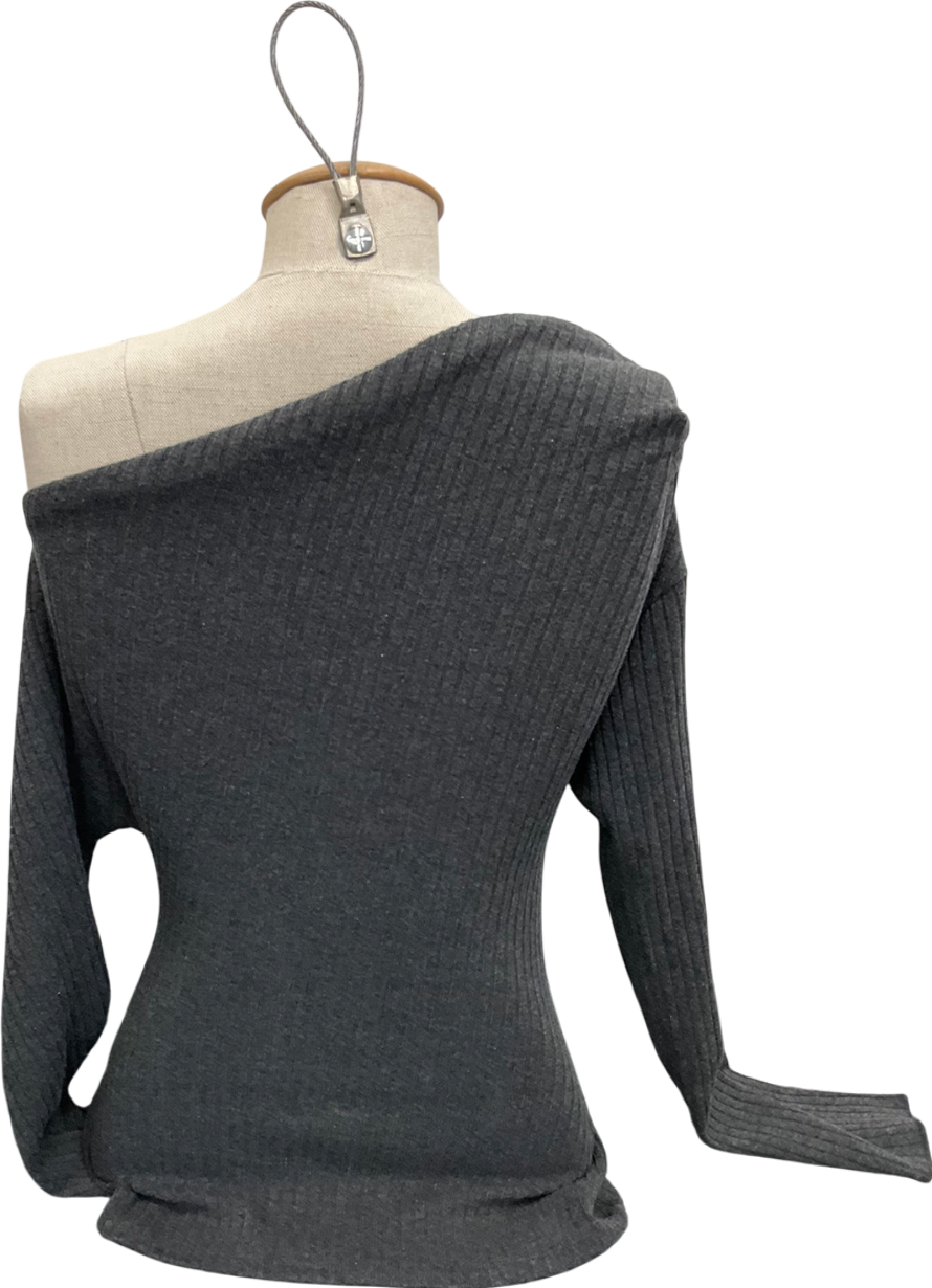 ZARA Grey One Shoulder Ruched Longline Top UK S