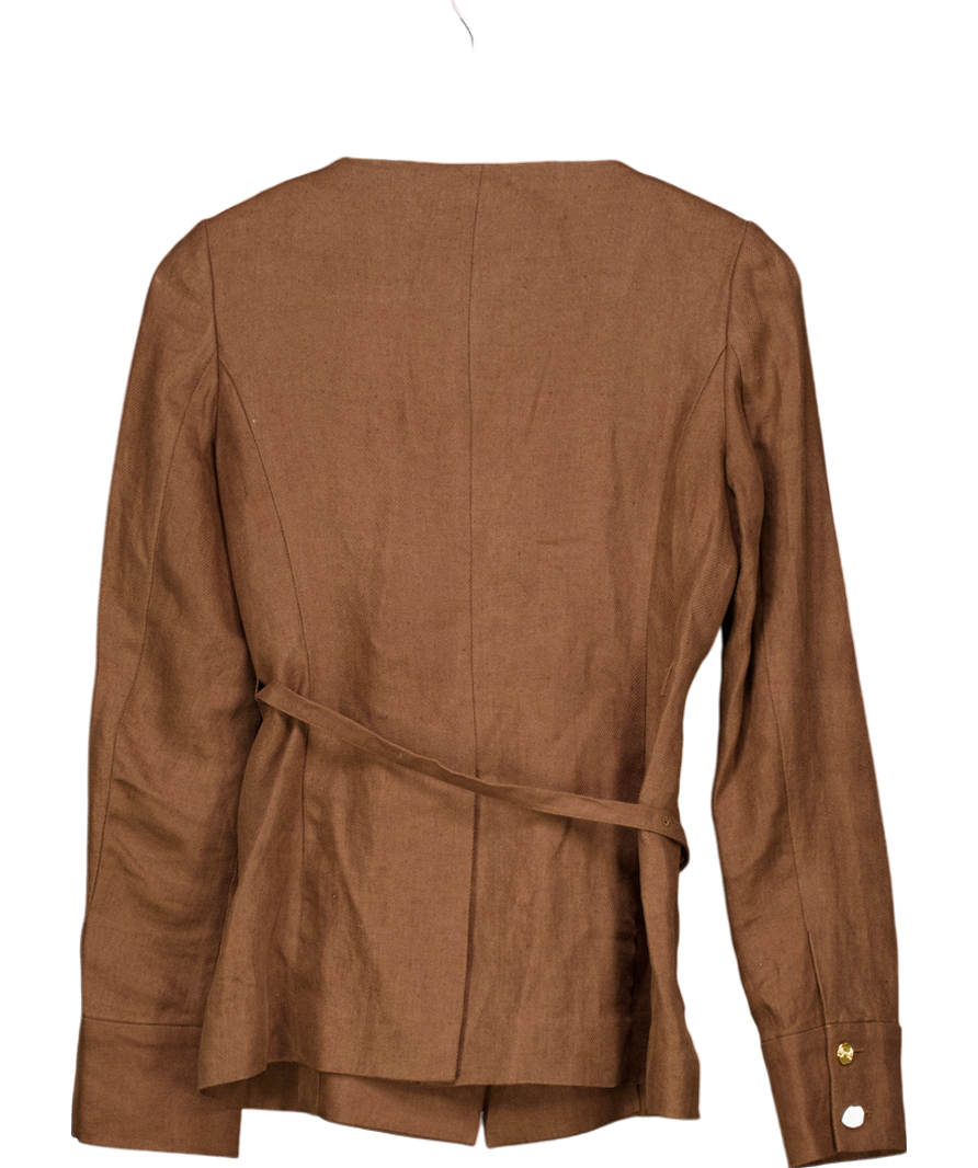 Rejina Pyo Brown 100% Linen Martina Button Detail Jacket UK 6