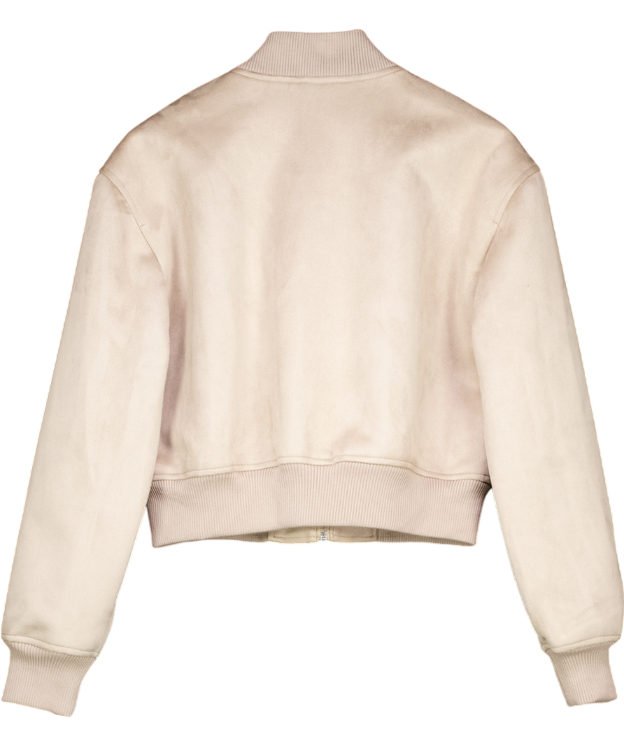 Meshki Beige Suede Bomber Jacket - Sand UK S