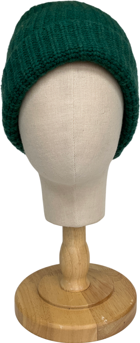 Jigsaw Green Wool Cashmere Blend Rib Beanie One Size