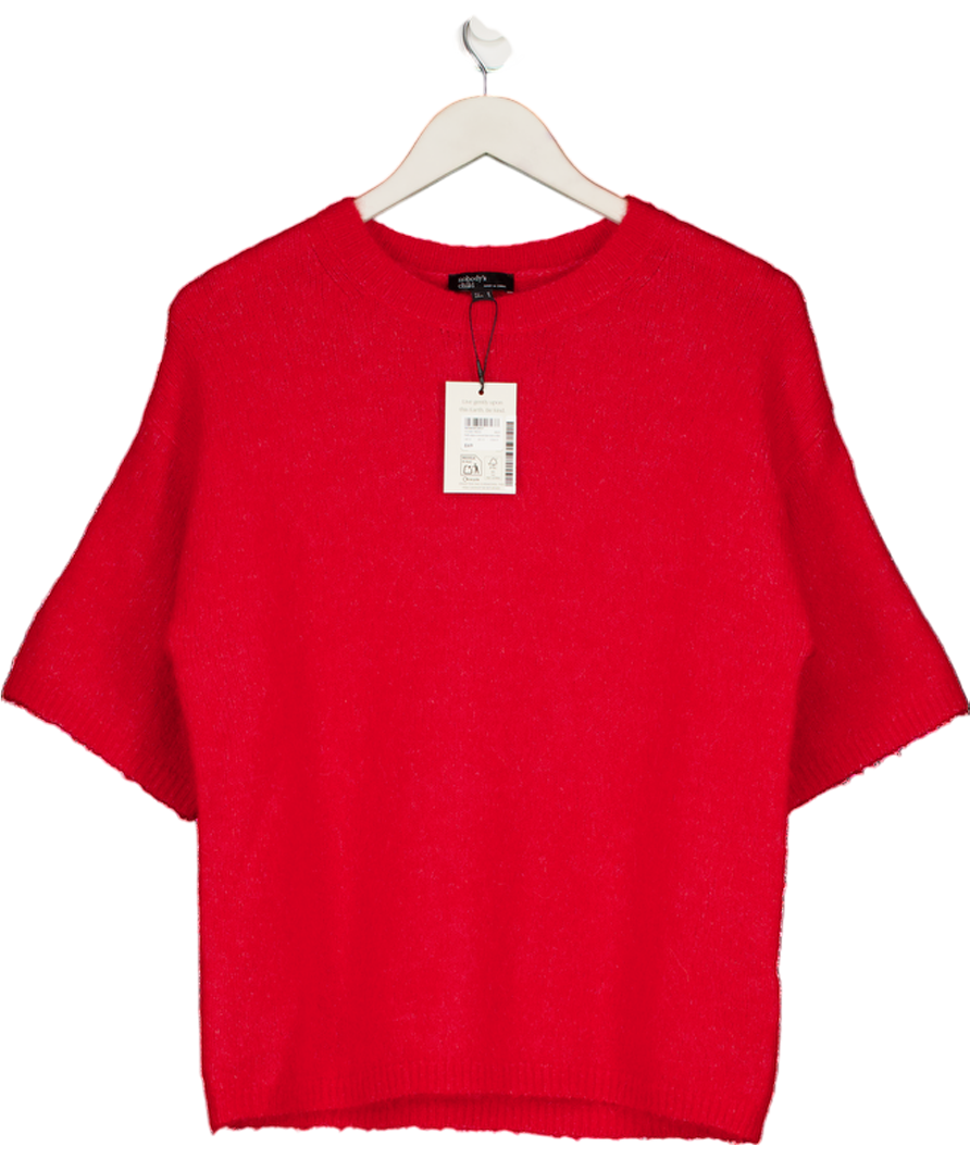 Nobody's Child Red Fluffy Alpaca And Wool Blend Oversized Short Sleeve Jumper UK S