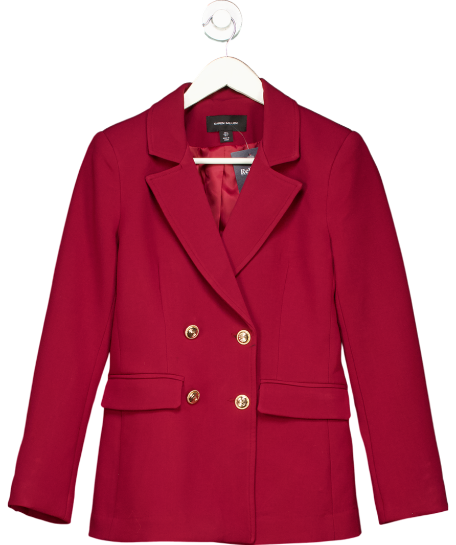 Karen Millen Red Compact Stretch Essential Tailored Doubled Breasted Blazer UK 6