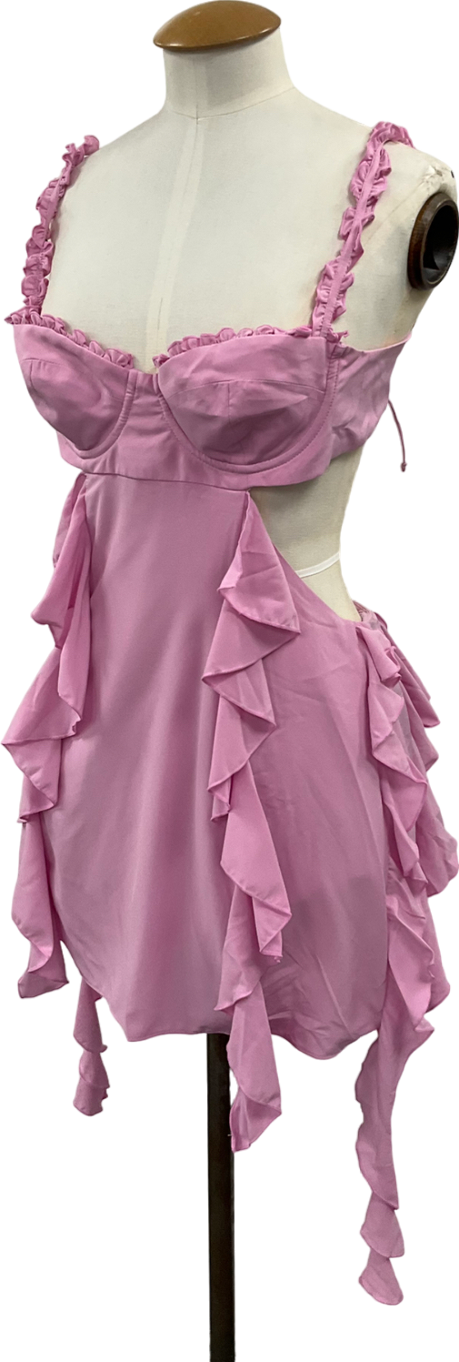 Oh Polly Evalia Panelled Ruffle Mini Dress In Baby Pink UK 8