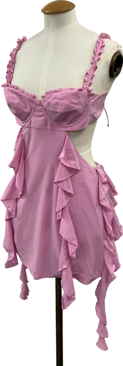 Oh Polly Evalia Panelled Ruffle Mini Dress In Baby Pink UK 8