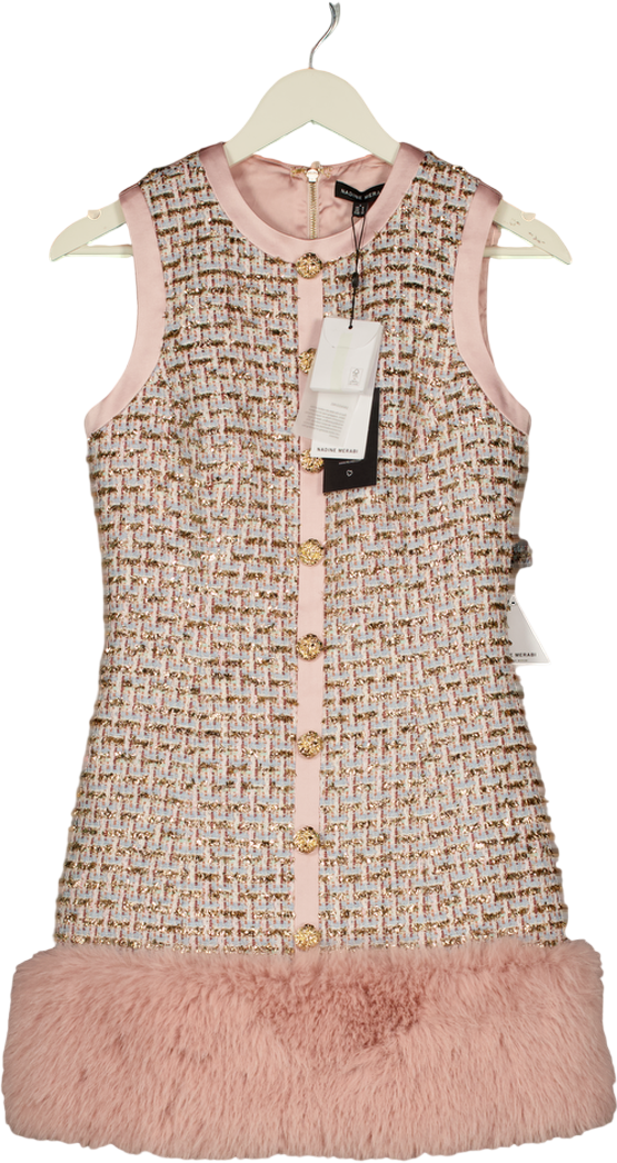 NADINE MERABI Pink Pinkcl Sparkle Tweed Gabi Dress UK 6