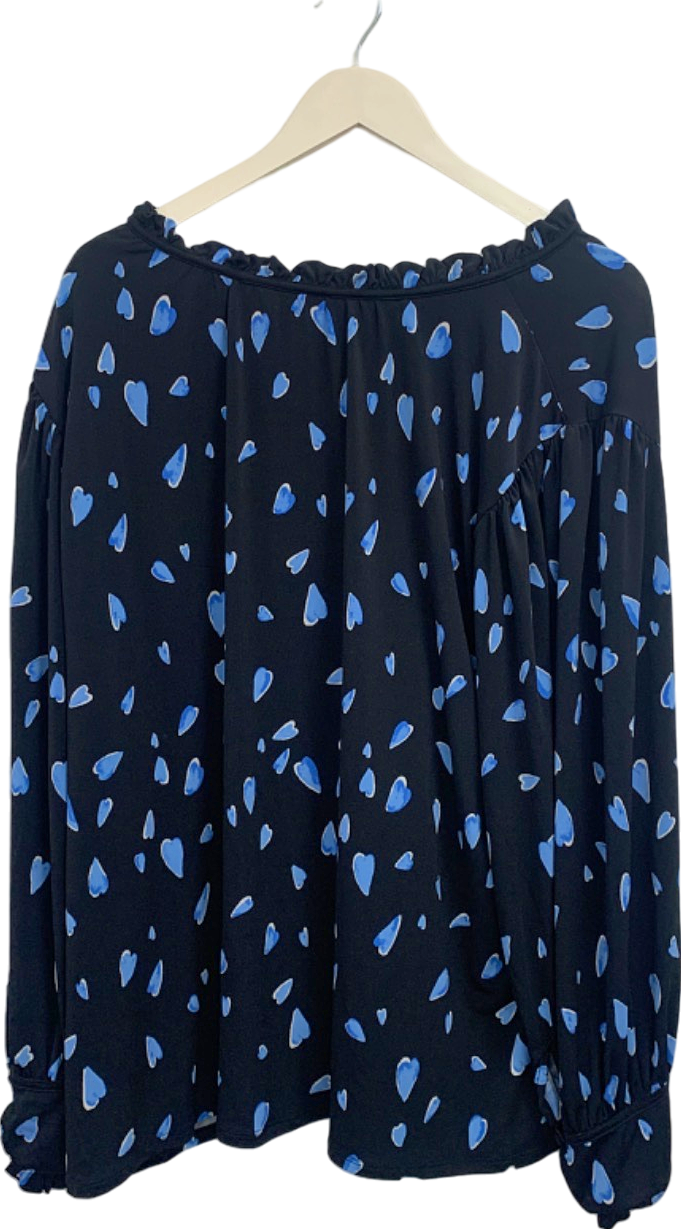 Monsoon Black and Blue Heart Print Blouse UK XXL