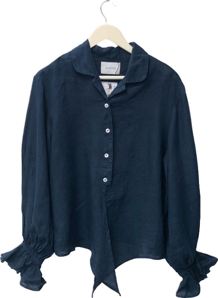 Sleeper Navy Blue Ruffled Cuff Shirt UK S