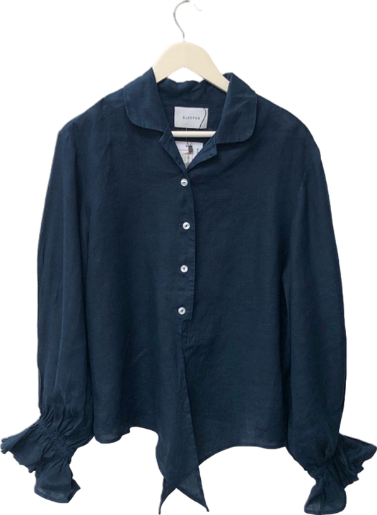 Sleeper Navy Blue Ruffled Cuff Shirt UK S