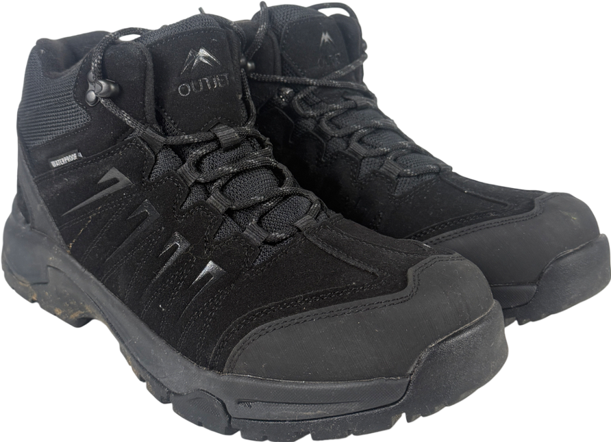 OUTJETS Black Waterproof Walking Boots Lightweight Comfortable Mid Ankle Hiking Boots UK 10 EU 44