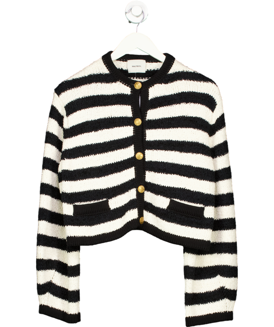 Half Boy Cream Alice Striped Cotton-blend Cardigan - Black UK XS