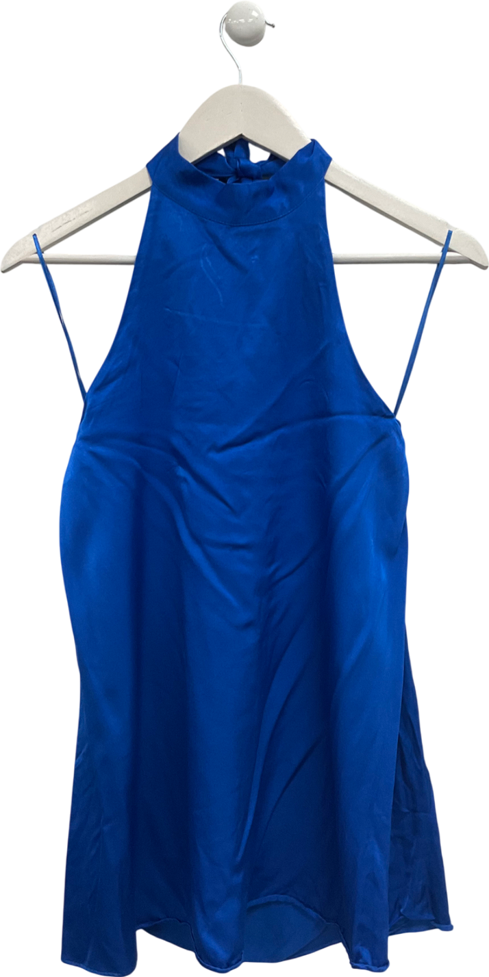 ZARA Blue Satin Halterneck Mini Dress UK S