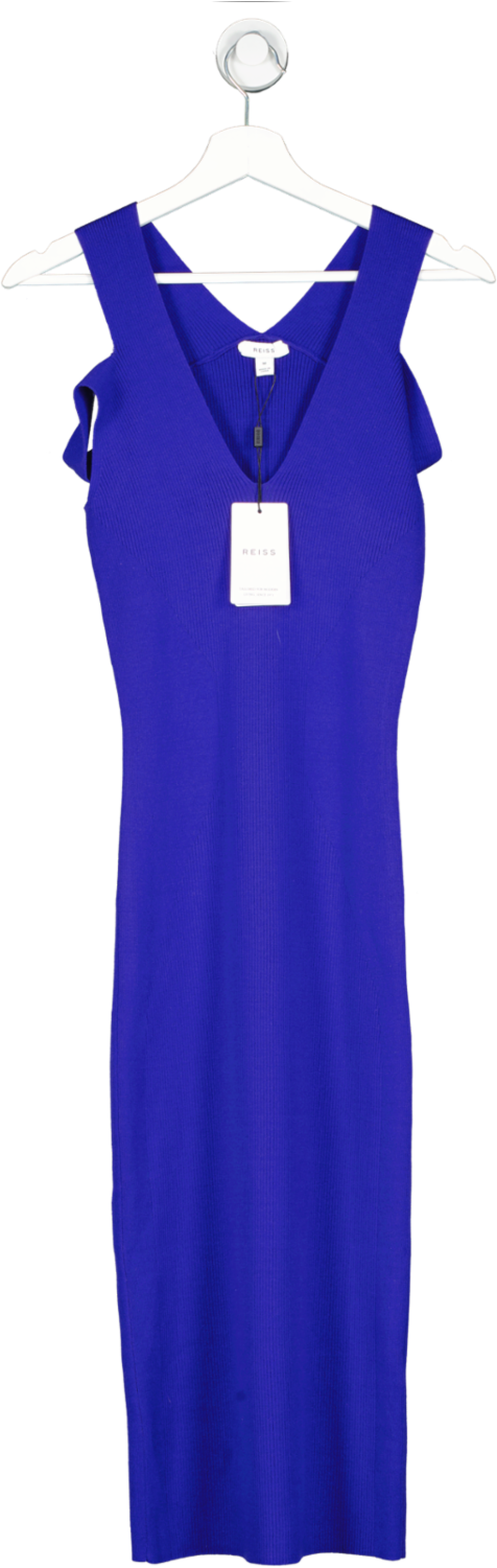 REISS Blue Kara Knit Ribbed Bodycon Dress UK M