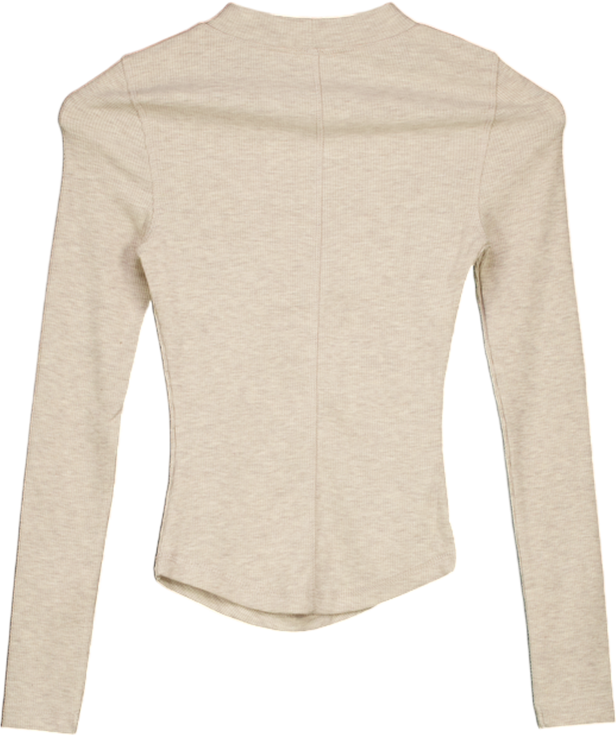 River Island Beige Long Sleeve Ribbed Crew Neck Top UK XS