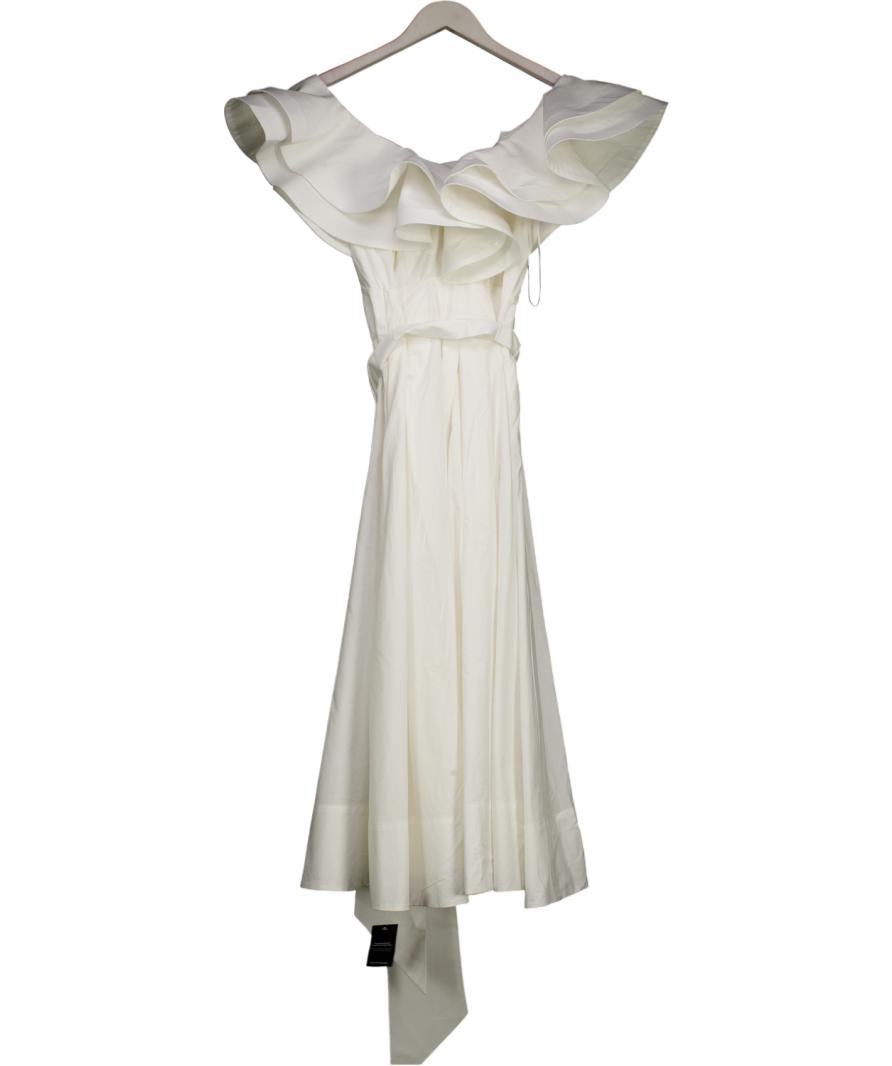 Karen Millen White Cotton Poplin Structured Ruffle Tie Belt Woven Midi Dress UK 6
