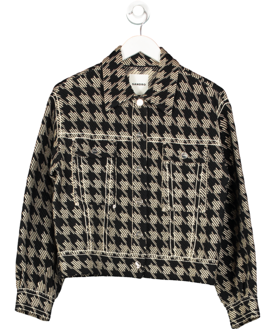 Sandro Black Houndstooth Tweed Jacket UK S