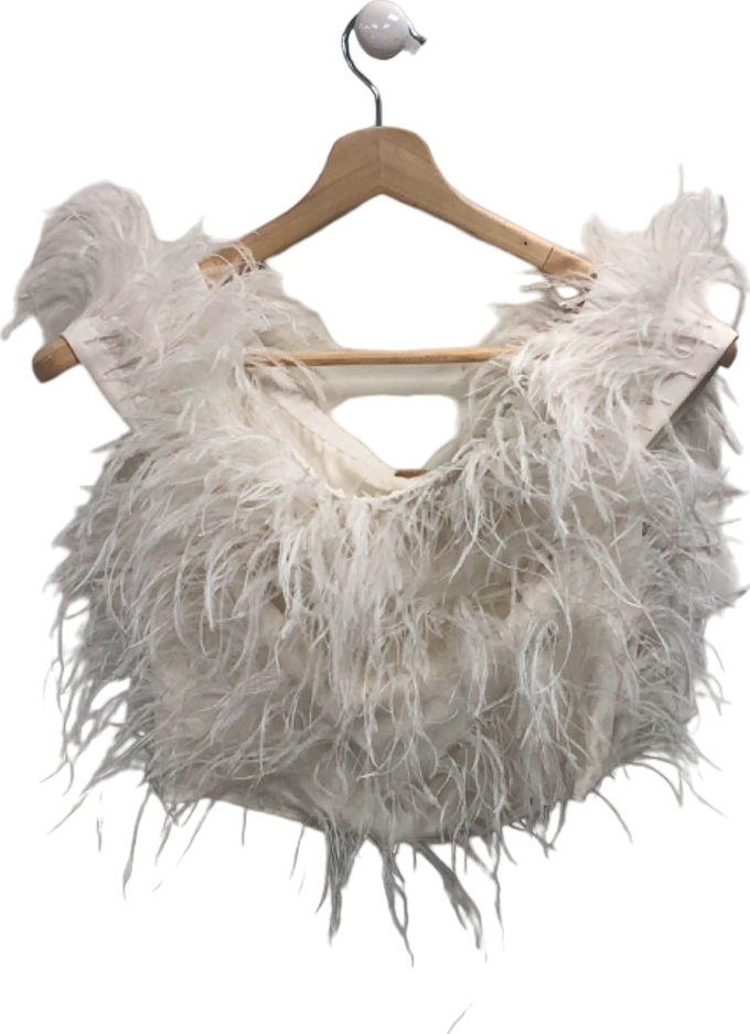 Cult Gaia Ivory Feathered Crop Top UK 8