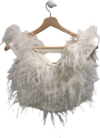 Cult Gaia Ivory Feathered Crop Top UK 8