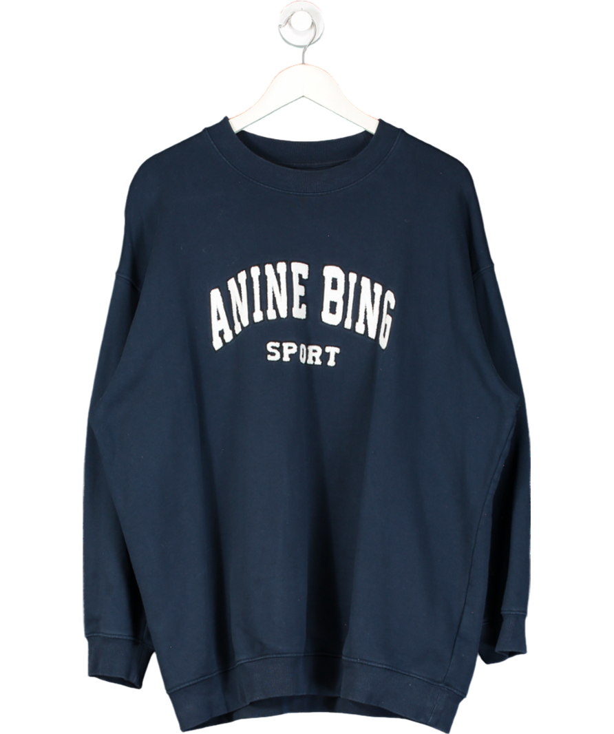 Anine Bing Blue Tyler Logo Embroidered Organic Cotton Sweatshirt UK M