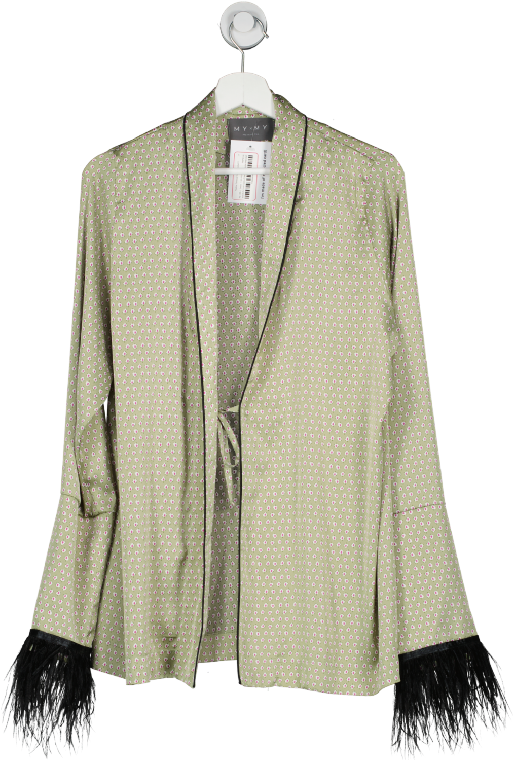 My x My Green Feather Trimmed Tie Front Jacket UK XS/S