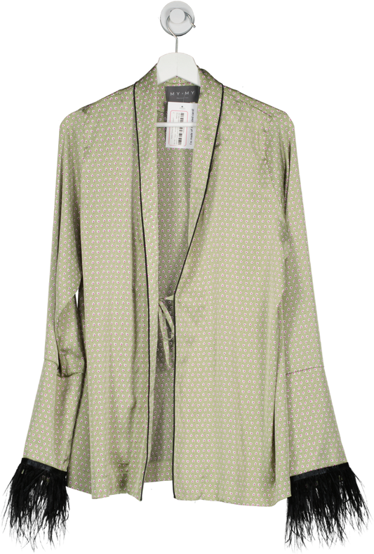My x My Green Feather Trimmed Tie Front Jacket UK XS/S