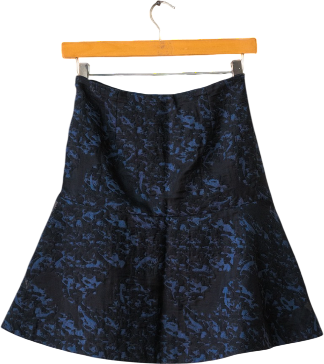 REISS Navy / Black Textured Jacquard Flippy Hem Mini Skirt UK 6