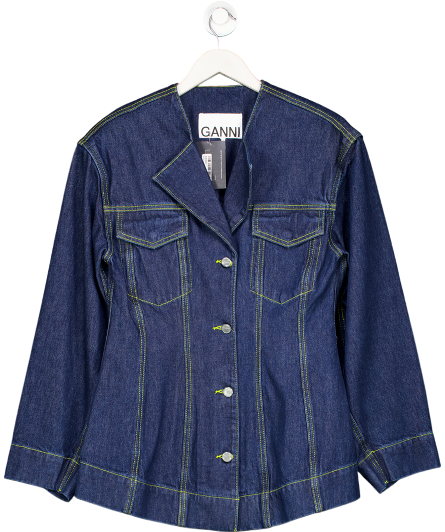 Ganni Blue Spread Collar Denim Jacket UK 10