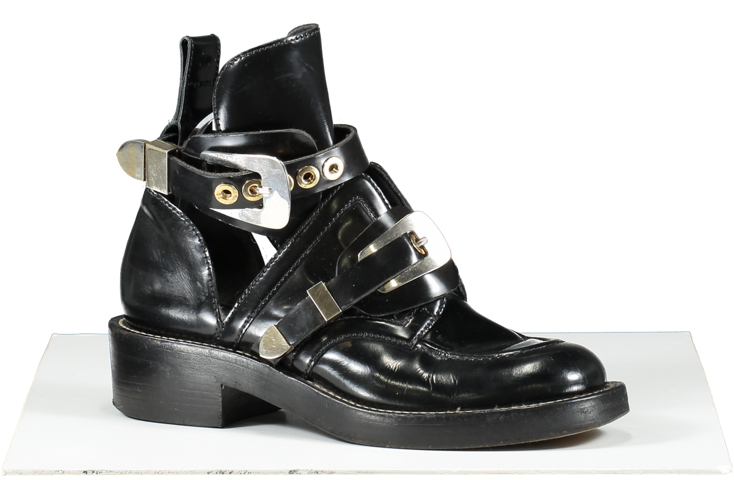 Balenciaga Black Ceinture Cut-out Ankle Boots Silver/gold UK 6 EU 39 👠
