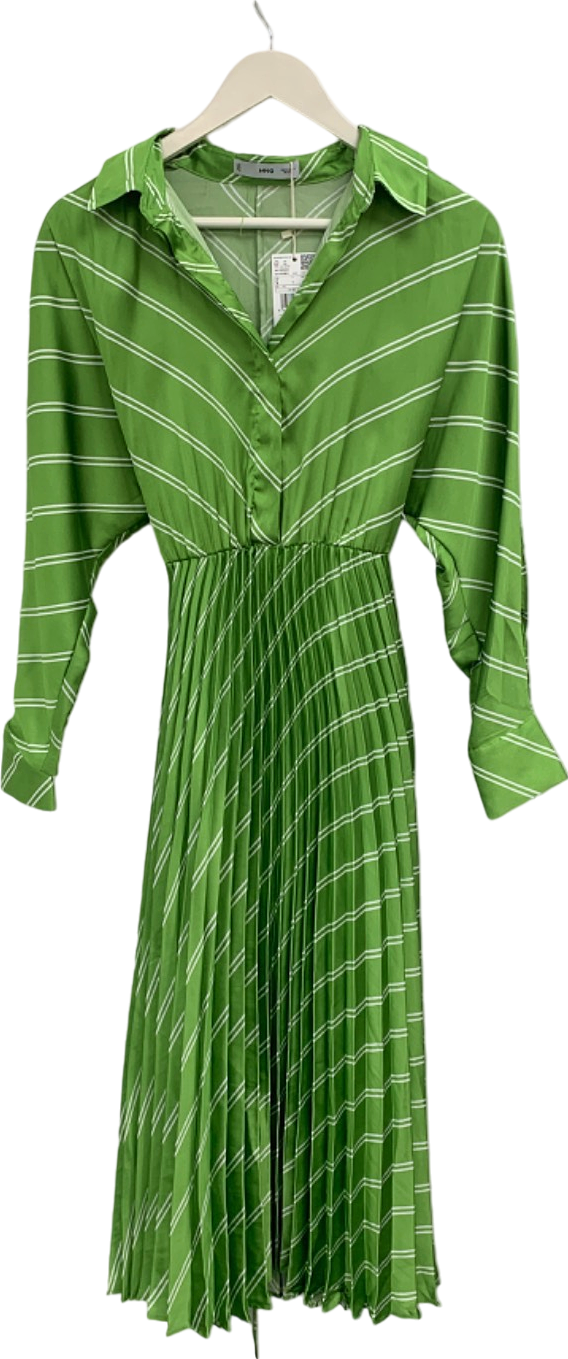 Mango Green Striped Pleated Dress UK S