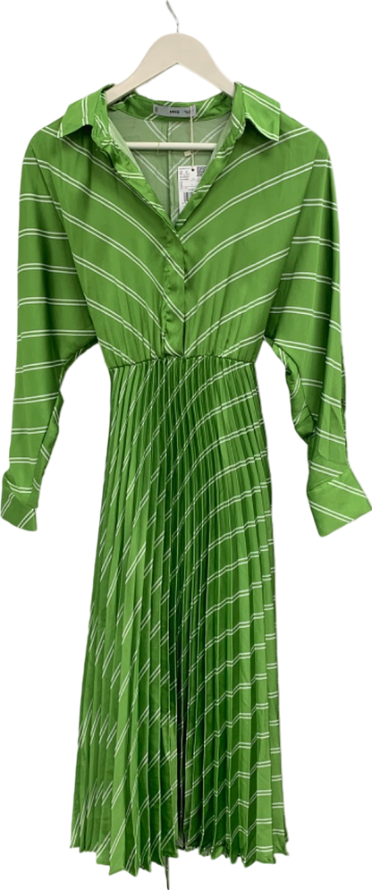 Mango Green Striped Pleated Dress UK S