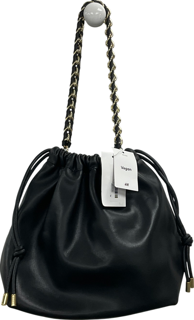 H&M Black Vegan Leather Pouch Bag With Chain Detail Strap One Size