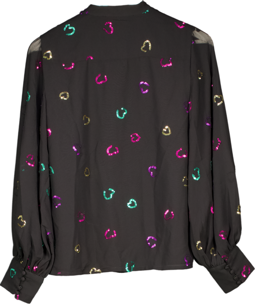Monsoon Hope Heart Sequin Blouse Black UK 8