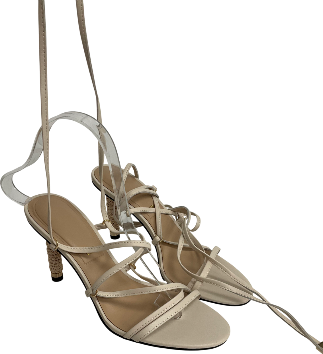 Charles & Keith Nude Strappy Woven-heel Tie-around Sandals - Beige UK 5 EU 38 👠