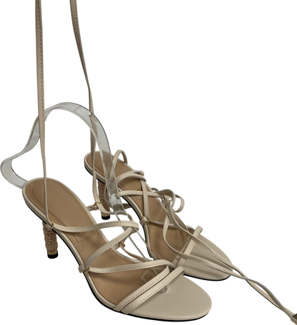 Charles & Keith Nude Strappy Woven-heel Tie-around Sandals - Beige UK 5 EU 38 👠