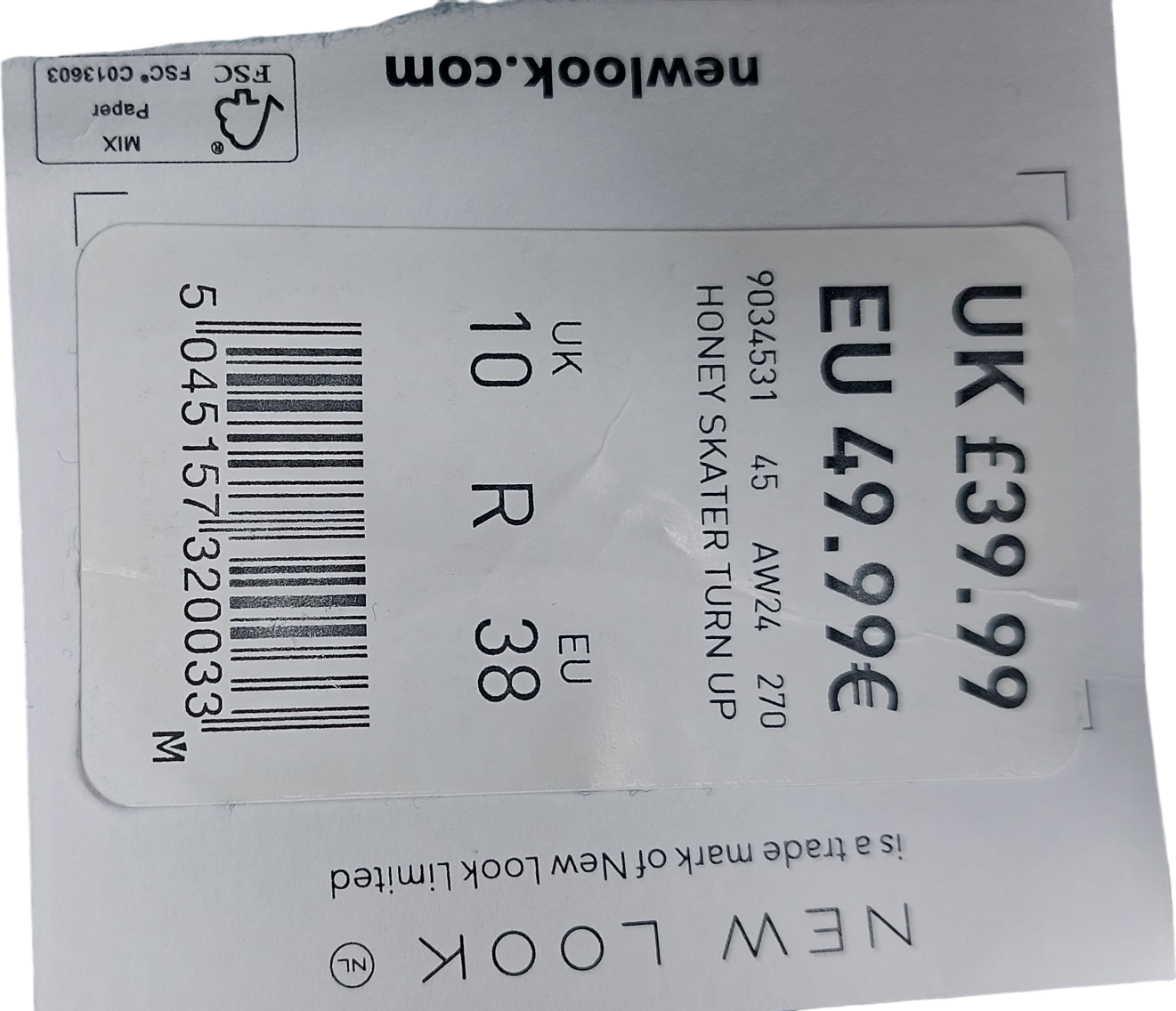 New Look Blue Honey Skater Turn Up Jean UK 10